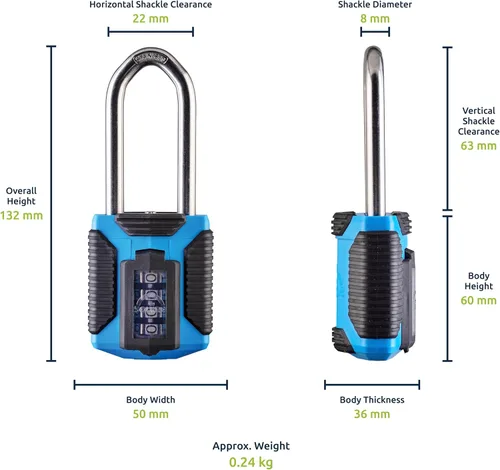 Vista 4 de Squire Candado resistente (CP50) – Grillete de acero más resistente – Candado de combinación de 4 ruedas – Acero aleado para resistencia a