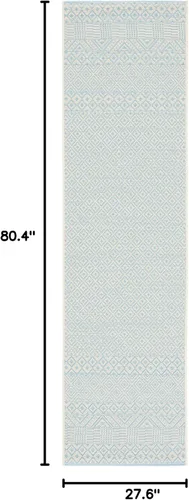 Vista 2 de SAFAVIEH Alfombra lavable para exteriores, colección Courtyard de 2.3 x 6.7 pies, beige y azul aguamarina, no desprende pelusa y es fácil