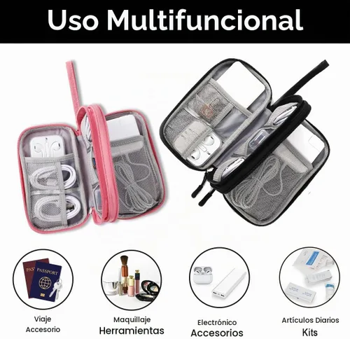 Vista 5 de Bolsa organizadora electrónica de viaje, 3 compartimentos, accesorios electrónicos portátiles para teléfono, estuche multifuncional para cable