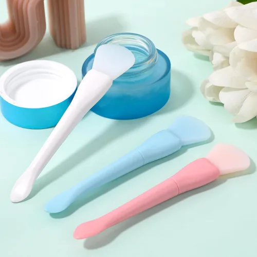 Vista 2 de Aplicador de máscara facial, paquete de 3 cepillos de silicona suave para mascarilla facial de doble cabeza, aplicador de máscara de barro, cuchara