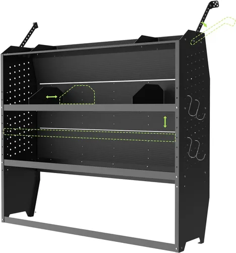 Vista 12 de Estantería para van de carga StarONE con almacenamiento, compatible con Ford Transit, GM, NV, Promaster, Sprinter y Metris con ganchos, negro