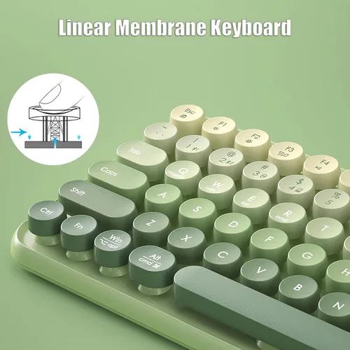 Vista 4 de Teclado de máquina de escribir inalámbrico de 2.4 GHz/Bluetooth/USB-C con cable de membrana recargable para juegos, interruptor de sensación