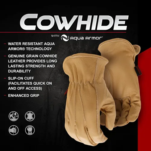 Vista 3 de Boss Men's AquaArmor Durable Cowhide Leather Work Gloves