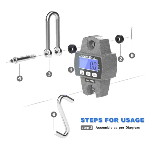 Vista 5 de Báscula digital portátil de 661.4 lbs con ganchos, báscula de juego de alta precisión, báscula electrónica resistente para colgar en granja, caza