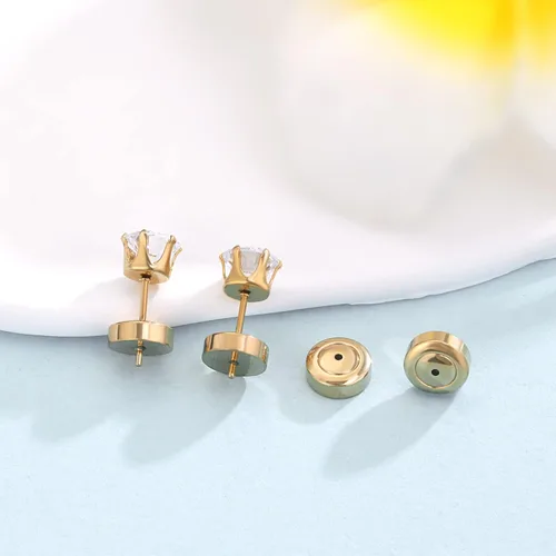 Vista 3 de Respaldos de Aretes de Oro, Respaldos de Aretes Grandes – 4 Piezas Repuestos de Aretes Perforados de Oro de 18K para Orejas Caídas Aretes Pesados