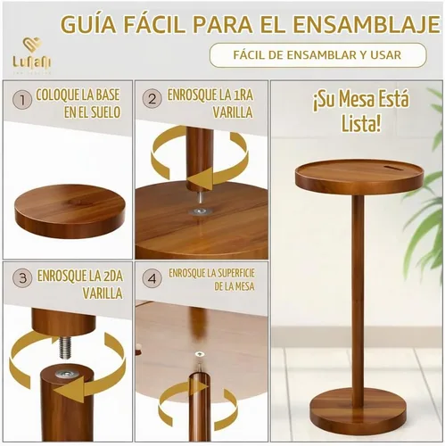 Vista 8 de Mesa de bebidas para espacios pequeños, mesa auxiliar de pedestal de 24 pulgadas de alto con base estable, soporte para teléfono y 2 posavasos, mesa