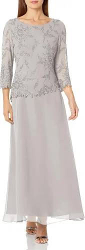 Vista 10 de J Kara Vestido largo con cuello redondo y manga 3/4 para mujer Cameo/Blanco/Plata