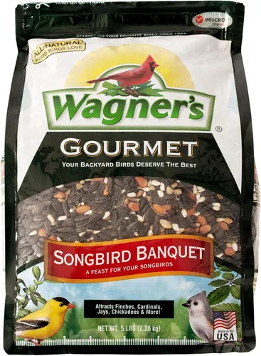 Vista 2 de Wagner's 82042 Songbird Banquet - Alimento para pájaros silvestres, bolsa de 5 libras y 62067 Deluxe Treat Blend Alimento para pájaros silvestres, 4