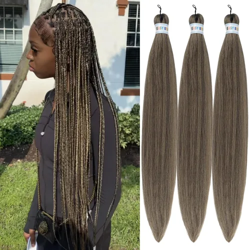 Vista 124 de Cabello trenzado para niños preestirado de 16 pulgadas, color negro para niños, trenzas sin nudos