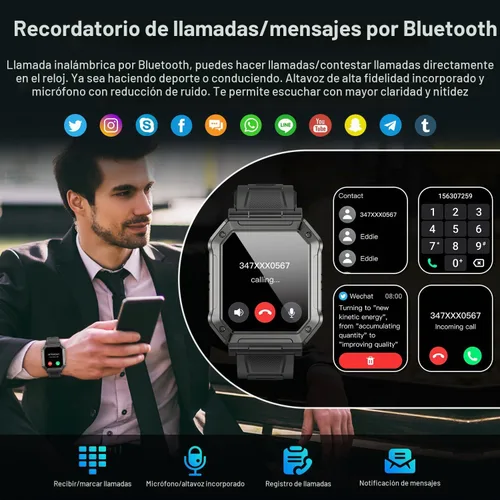 Vista 2 de Reloj inteligente para hombre, rastreador de ejercicio: relojes digitales militares para hombre, Bluetooth, responder llamadas, correr, impermeable