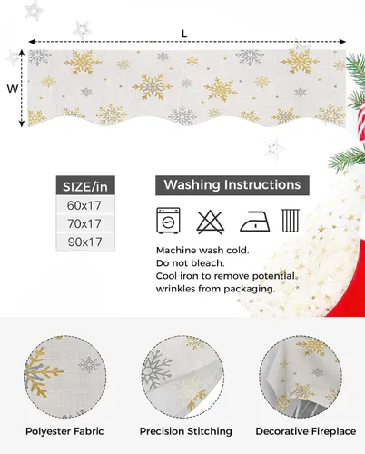 Vista 4 de Funda para bufanda de chimenea con diseño de copo de nieve dorado, para Navidad, Halloween, Acción de Gracias, otoño, decoración de interiores