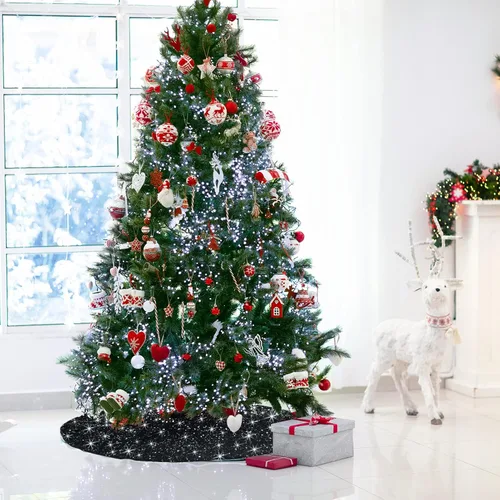 Vista 4 de SY Super Bang Falda de árbol navideña pequeña y mini, faldas de lentejuelas para decorar el árbol de Navidad y adornos, para decoración de fiesta