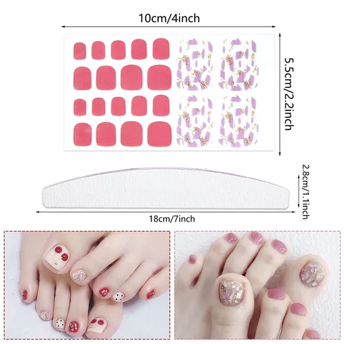 Vista 3 de 20 Hojas 440 Piezas Adhesivas Autoadhesivas para Uñas de Dedo del Pie, Láminas Completas para Mujeres y Niñas, Calcomanías de Uñas con Gradiente