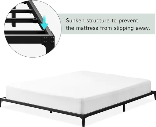 Vista 4 de GAOMON Base de cama matrimonial baja de 6 pulgadas, plataforma de metal resistente, listones de acero resistente, no necesita somier, fácil montaje