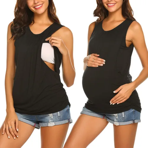 Vista 2 de Ekouaer - Camiseta de maternidad para mujer sin mangas de doble capa para embarazadas