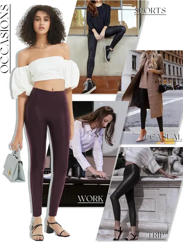 Vista 8 de Tapata Leggings de piel sintética de 252729 pulgadas para mujer, cintura alta, pantalones pequeños para entrenamiento