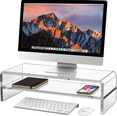 Vista 9 de Egchi Soporte Elevador de Monitor de Acrílico, Soporte Elevador de Monitor de Computadora Transparente de 2 Niveles para Oficina en Casa y Negocios