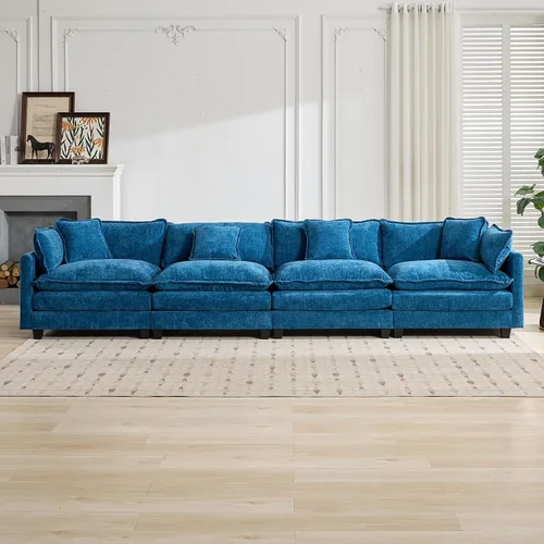Vista 68 de Sofá seccional modular verde de 111.5", sofás seccionales grandes de 3 plazas para sala de estar, sofá nube oversized de tela chenille con otomana