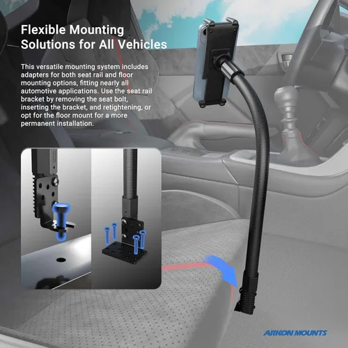 Vista 5 de Arkon Soportes – Soporte para riel de asiento de coche para teléfono o tableta Posicionamiento flexible Cuello de cisne de 22 pulgadas Ajuste