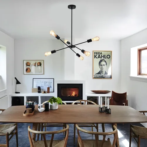 Vista 2 de Candelabros Sputnik - Moderna lámpara de techo Sputnik de 6 luces para sala de estar - Lámpara Sputnik industrial negra para comedor, dormitorio