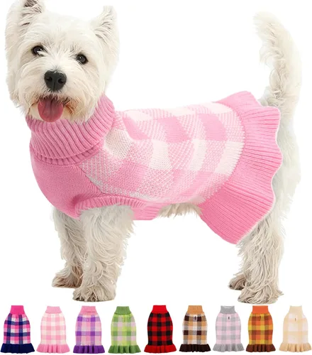 Vista 17 de Vestido de suéter para perro, ropa de Navidad a cuadros para perros Beige