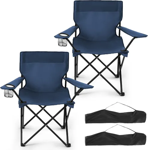 Vista 8 de Paquete de 2 sillas plegables de camping con soporte para tazas, sillas plegables portátiles de césped de 300 libras para adultos, sillas de playa