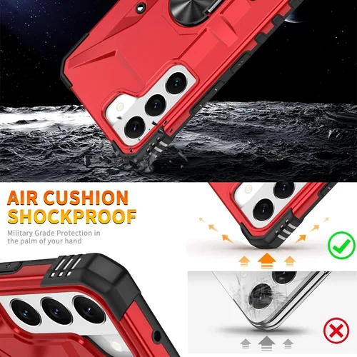 Vista 6 de Funda para Galaxy S21 Plus con protector de pantalla de TPU autorreparable, paquete de 2, grado militar, doble a prueba de golpes, con soporte (rojo)