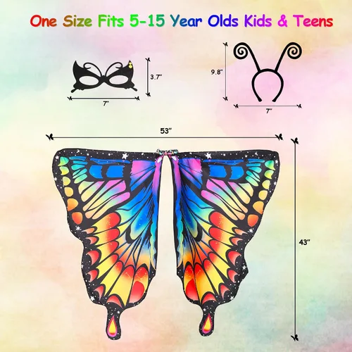 Vista 5 de Tibeha Halloween Butterfly Costume for Adult - Double-Sided Printing Wings Women Kids Girls Cape