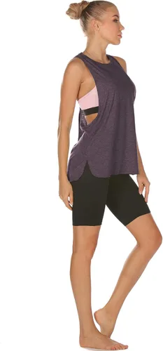 Vista 3 de icyzone - Camiseta deportiva sin mangas para mujer, con cuello alto y espalda cruzada, ideal para entrenamiento y yoga (paquete de 3)