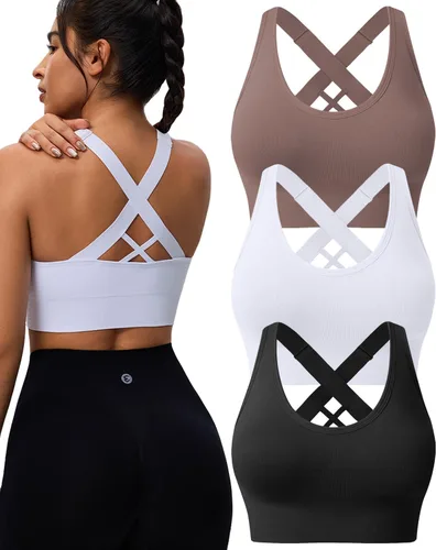 Vista 9 de High Support Sports Bras for Women, Padded Criss Cross Seamless 3-5Pack