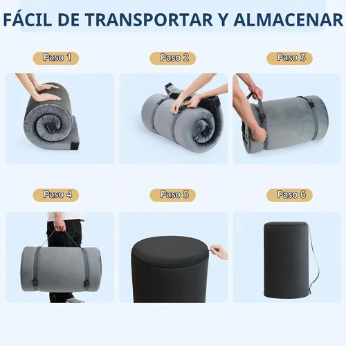 Vista 3 de HomeMate CertiPUR-US - Colchón de espuma viscoelástica para campamento, portátil, enrollable para adultos, colchoneta para dormir, colchoneta