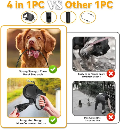 Vista 2 de Correa retráctil mejorada para perros con cable a prueba de mordidas, correa resistente de 26 pies para perros grandes de hasta 110 libras, sin