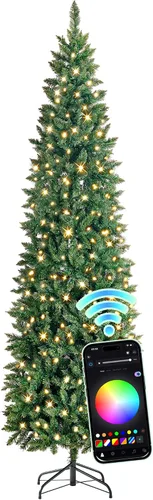 Vista 10 de HOLLO STAR Árbol de Navidad preiluminado de 4.5 pies, luces RGBW, control Árbol de Navidad artificial con 148 luces LED, 330 puntas de rama, base