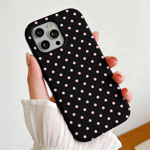Vista 2 de Funda para iPhone 16 Pro Max con lunares, color negro y rosa Negro & Rosado