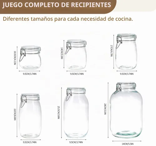 Vista 7 de Tarros de vidrio para almacenamiento de alimentos de 1 galón con tapas herméticas, juego de 1 – Recipientes transparentes con cierre de clip