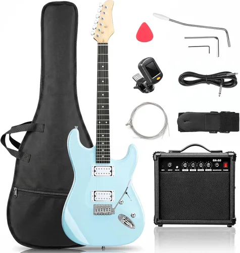 Vista 8 de Ktaxon - Kit de guitarra eléctrica de tamaño completo H-H Pickup con amplificador de 20 W, color negro mate with Bag, Strap, Cable; Deliver Rich