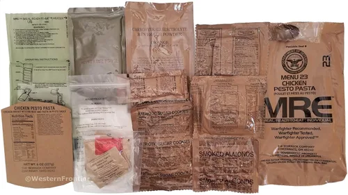 Vista 3 de ULTIMATE MRE, fecha del paquete impresa en cada comida - Inspección de 2024 o más reciente - Comida lista para comer. Inspeccionado certificado por