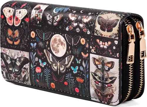 Vista 10 de Billetera con estampado de vaca, regalos de vaca para mujer, monedero delgado para tarjetas de crédito, Abeja, Cartera larga delgada