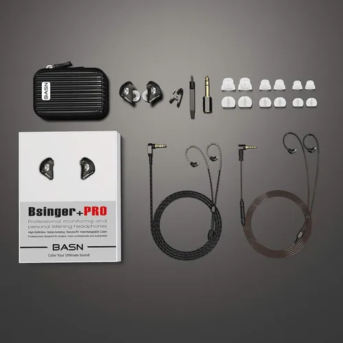 Vista 6 de BASN Bsinger PRO Monitores intrauditivos híbridos dinámicos controladores duales Dos cables MMCX desmontables Músicos Auriculares intrauditivos Negro