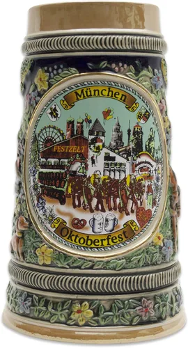Vista 9 de OktoberfestHaus Bier Krug - Tazas de cerveza para hombre, jarra de cerámica con el castillo de Ludwig de Alemania, regalo para amantes