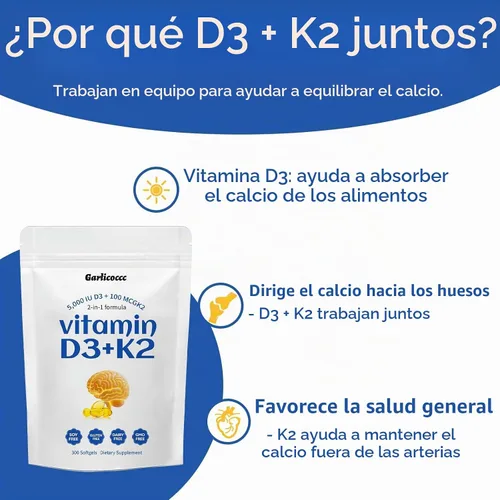 Vista 2 de 2 en 1 Vitamina D3 10000 iu Plus K2 (MK-7) 200 mcg, 300 cápsulas