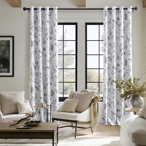 Vista 9 de ChrisDowa Cortinas florales 100% opacas de 63 pulgadas de largo, 2 paneles para dormitorio, sala de estar, estampado de flores negras