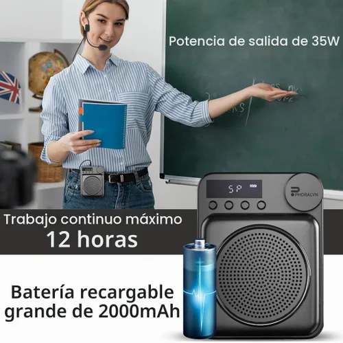 Vista 5 de Amplificador de voz inalámbrico para profesores, amplificador de voz original, micrófono de alambre con 2 micrófonos, megáfono de altavoz portátil