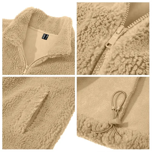 Vista 4 de MAGNIVIT Chaquetas de sherpa mullidas y mullidas para hombre, con forro polar, cálida, con cremallera completa, chaqueta casual para exteriores