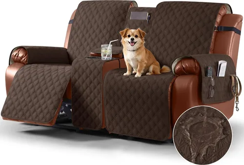 Vista 22 de Ruaozz Funda impermeable para sofá biplaza reclinable con consola, funda antideslizante para sofá reclinable dividido, con correas elásticas Beige