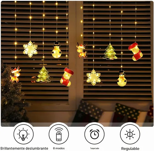 Vista 5 de BLOOMWIN Luces de ventana para decoración de Navidad, luces LED de ventana de Navidad de 9.8 pies, tira de luces de cortina para interiores