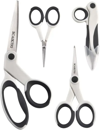 Vista 10 de SCAIKTIG Tijeras de detalle de 5 pulgadas con punta inclinada, pequeñas tijeras de bordado multiusos para coser, tela, corte de papel, blanco