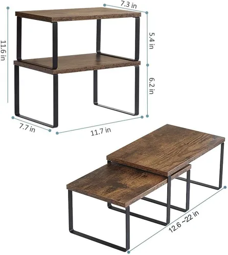 Vista 3 de MOOACE Estante de encimera de cocina, apilable, organizador de estante de gabinete expandible para despensa, juego de 4 unidades, color marrón