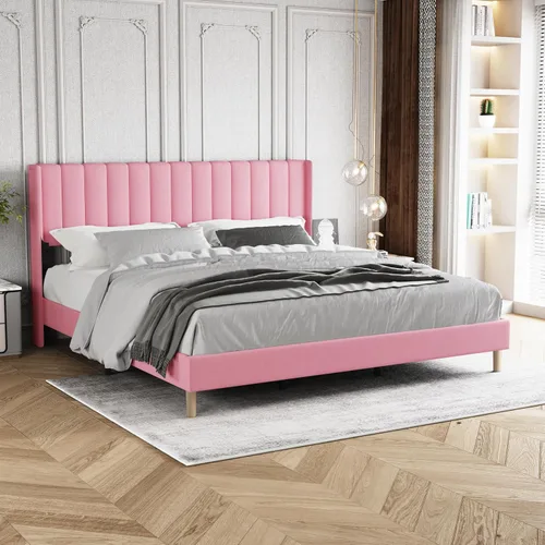 Vista 31 de Base de cama tapizada de tamaño individual con cabecero, listones de madera fuertes, no necesita somier, fácil montaje, terciopelo beige