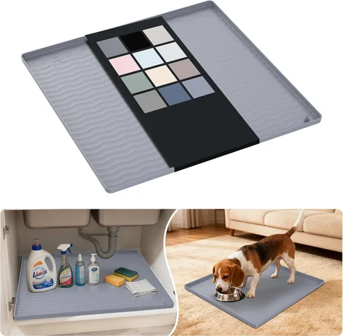Vista 125 de URMONA - Tapete de silicona impermeable para debajo del fregadero, 16 x 10 Beige